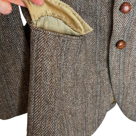 Harris Tweed Scottish Wool Vintage Woven Blazer Sport Coat Mens 42R Woven Brown - Picture 14 of 15